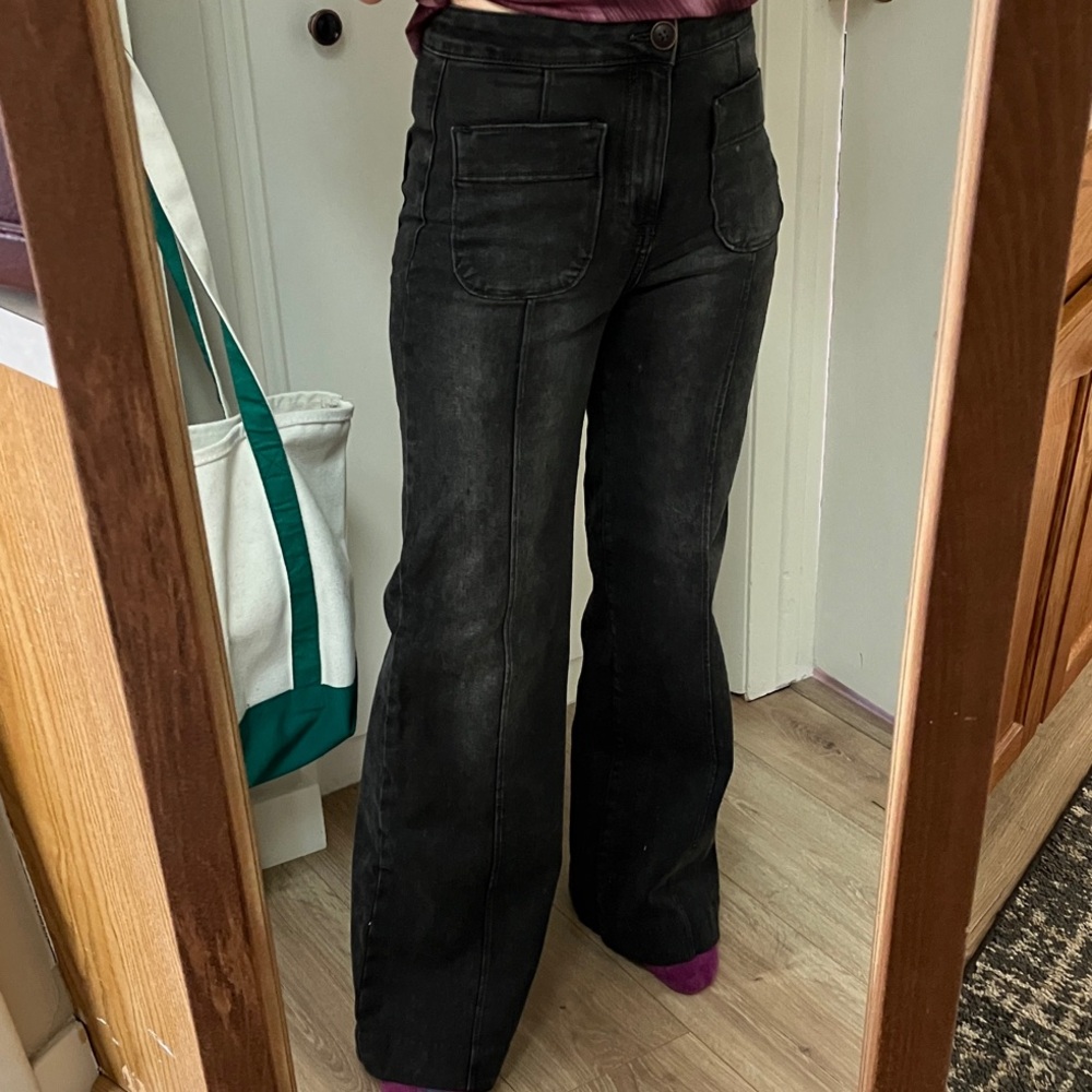 LC Lauren Conrad Black High-Rise Wide-Leg Jeans with Front Patch Pockets